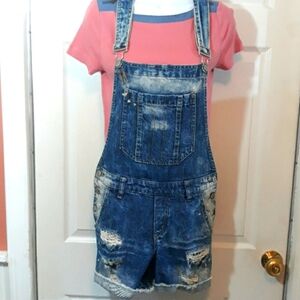 Garage distressed overall shorts
